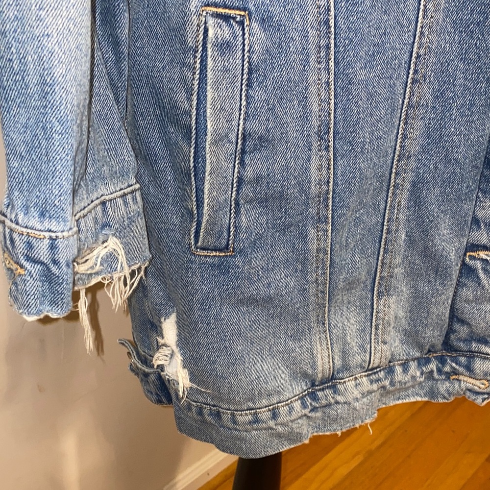 New! COSTES Blue European Made Long Distressed Denim Jacket for Women Size Large - Picture 9 of 16